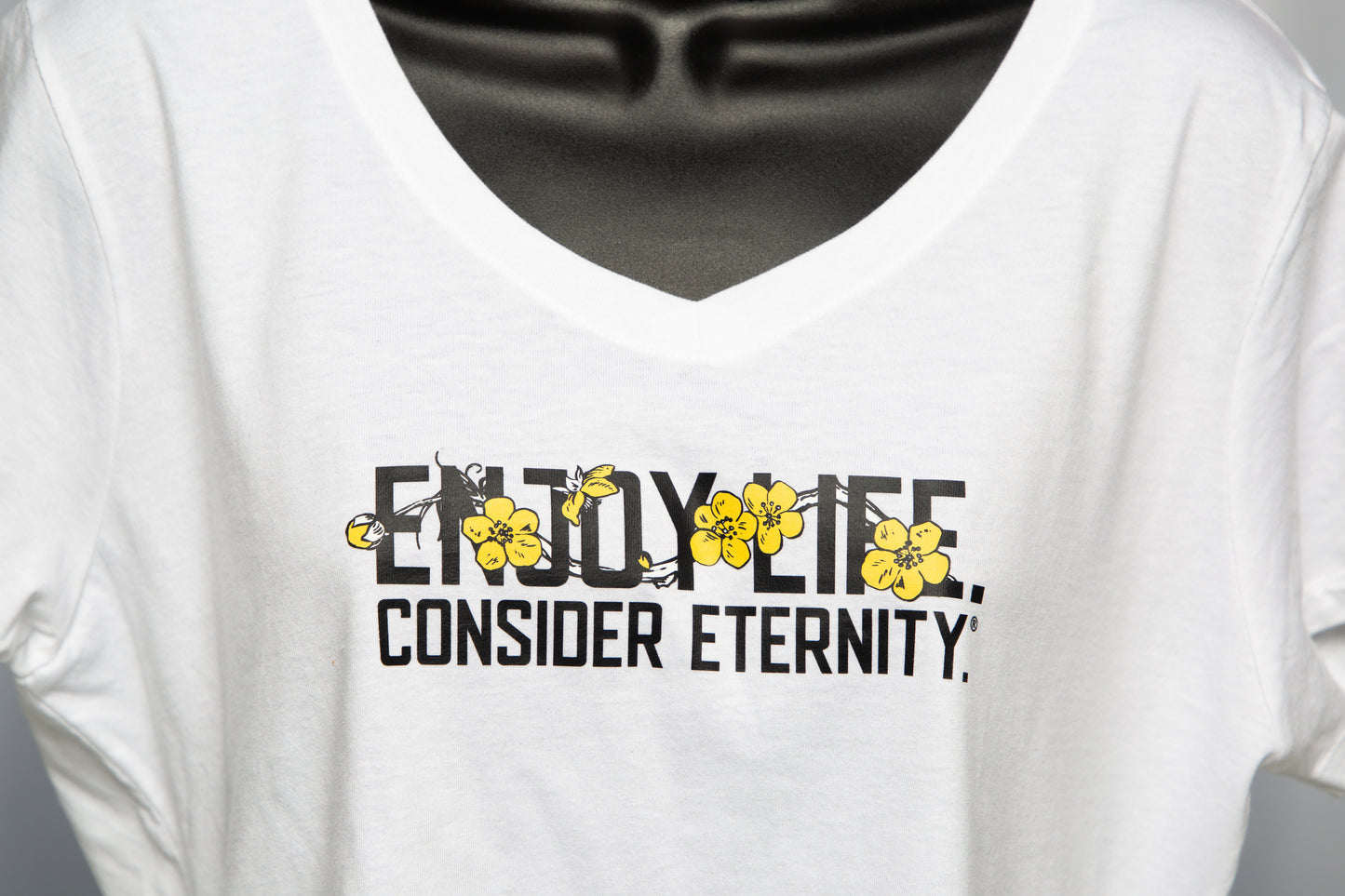 Women’s White V-Neck T-Shirt with Floral Design