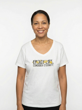 Women’s White V-Neck T-Shirt with Floral Design