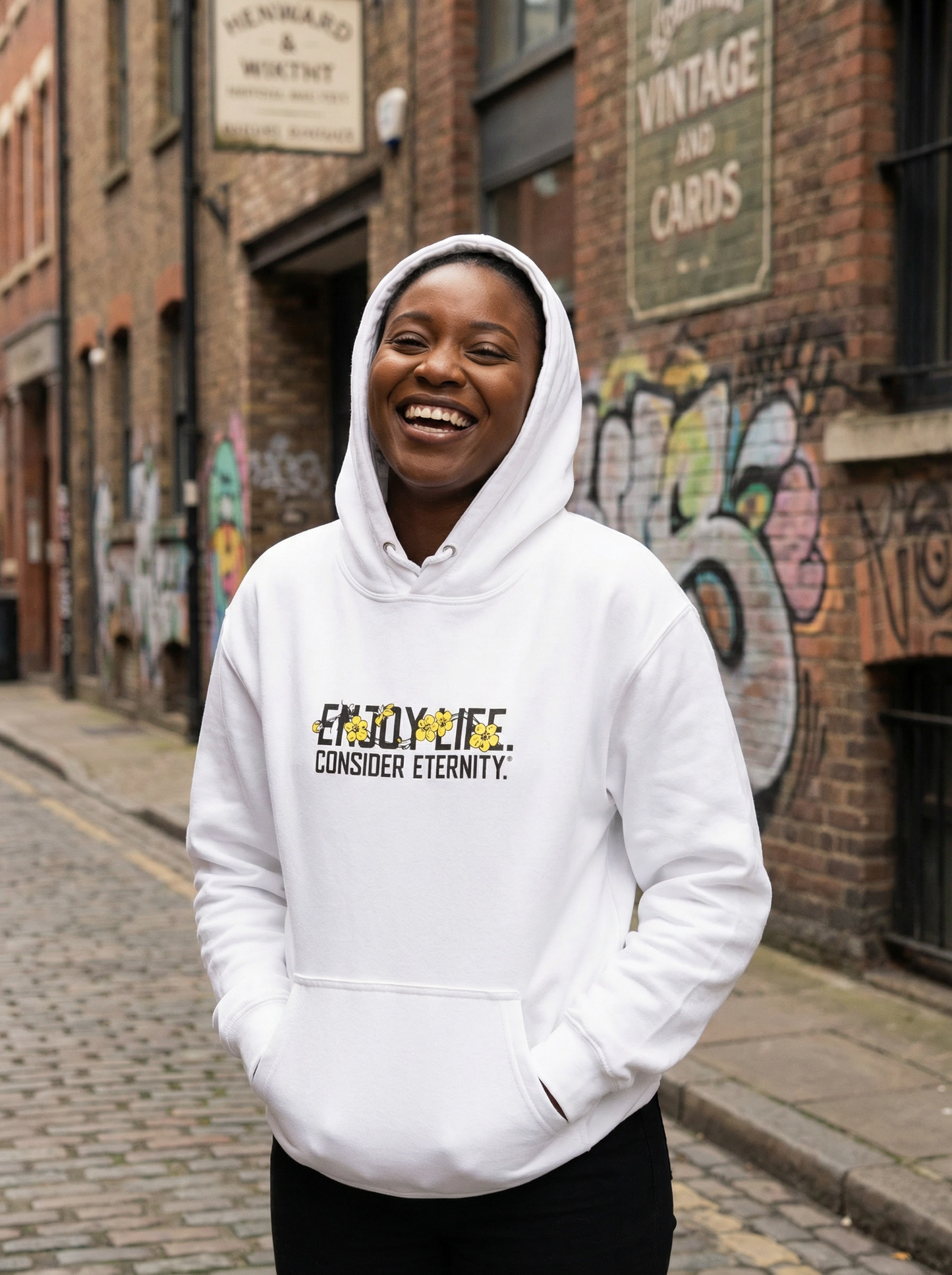 Women's White Hoodie with Floral Design