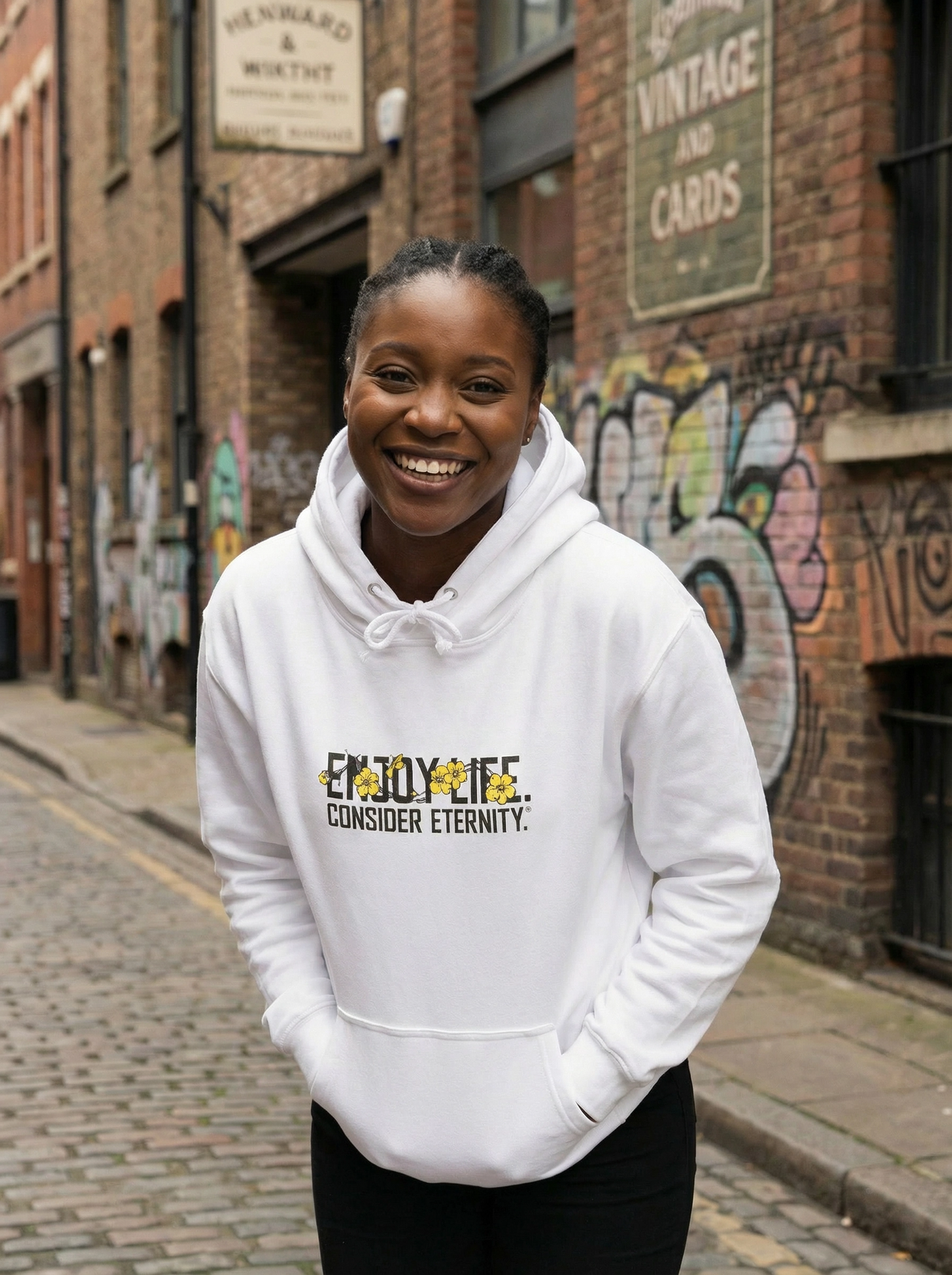 Women's White Hoodie with Floral Design