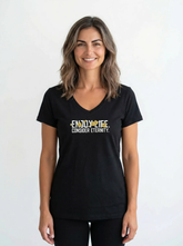 Women’s Black V-Neck T-Shirt with Floral Design